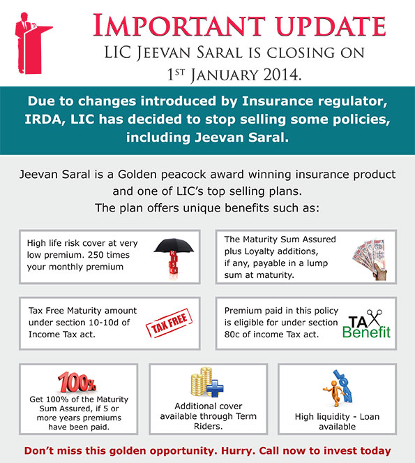 LIC Jeevan Saral is closing on 1st January 2014